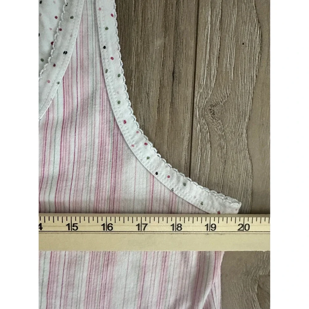 Aria Pink White Striped Henley Nightgown Sleeveless Polka Dot Lace Trim Large